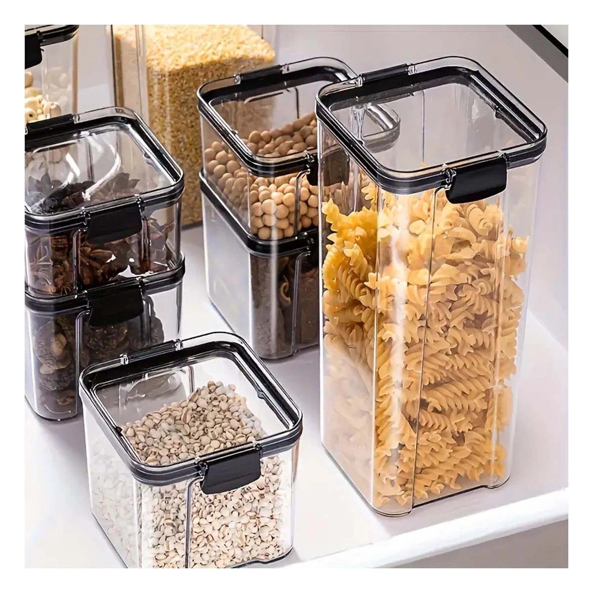 FRASCO ACRILICO PARA CEREALES Y SNACKS TAPA BORDE NEGRO SET 6 Y+REGALO STICKER - 5