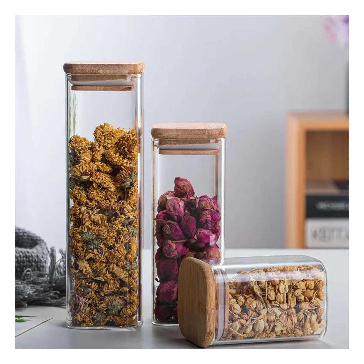 FRASCO DE ACRILICO CON TAPA DE BAMBU PARA FRUTAS SECAS TRANSPARENTE 1900ML Y+POST IT - 1