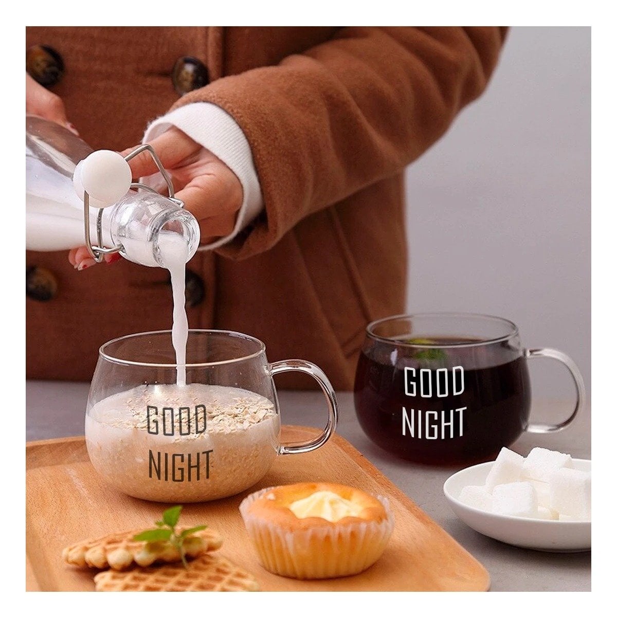 TAZA 350 ML EN COLOR TRANSPARENTE DE VIDRIO CON FRASE GOOD NIGHT Y+REGALO STICKER - 5