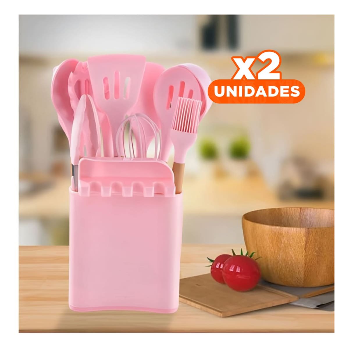 PACK2 JUEGO ELEGANTE DE COLOR ROSADO DE 11 CUCHARONES SILICONA CON POSA Y+PAPEL REGALO - 1