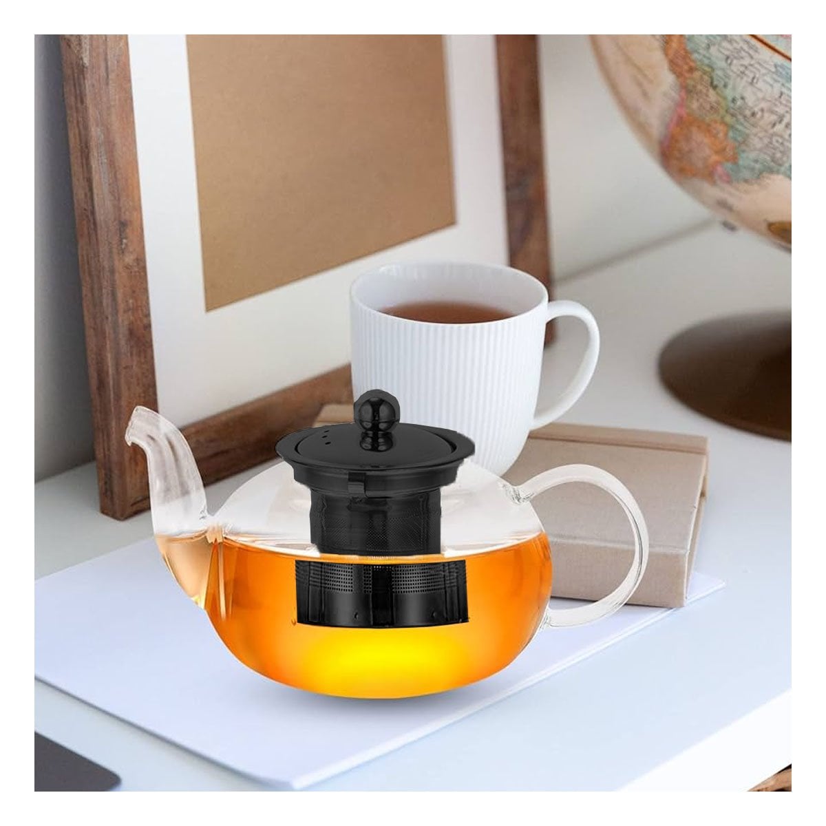 TETERA DE INFUSION 900ML TRANSPARENTE CIRCULAR CON BOROSILICATO Y ACERO YPAPEL REGALO - 1