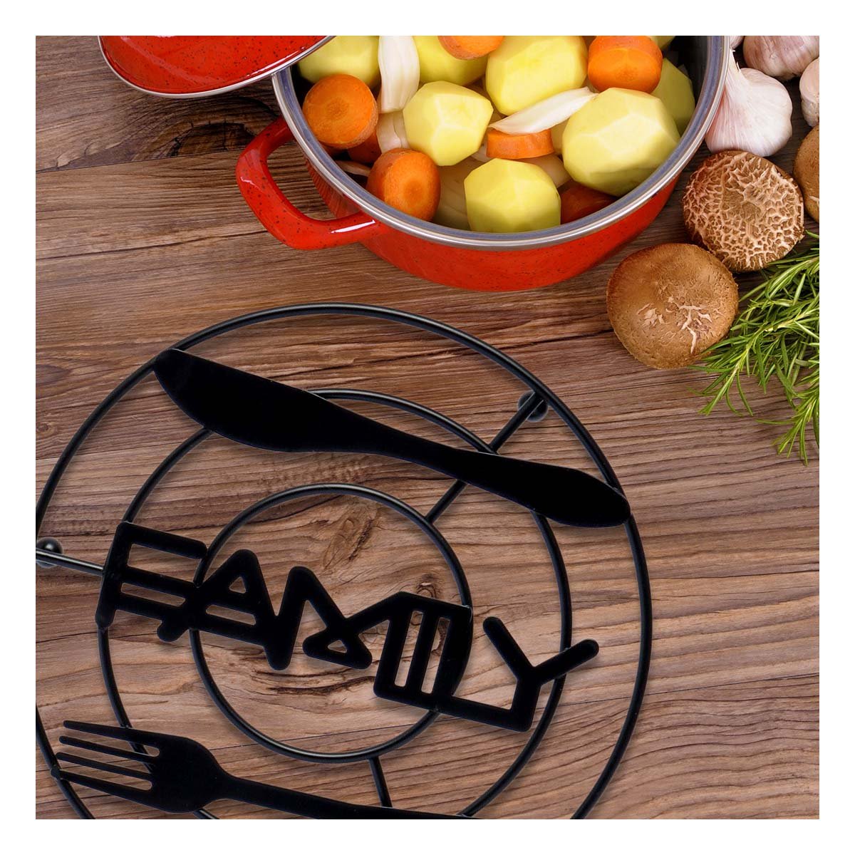 PORTA OLLAS EN COCINA ACTIVA CON SOPORTE FIRME FABRICADO EN METAL NEGRO Y+POST IT - 1