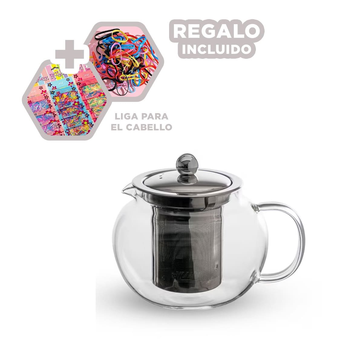 TETERA TRANSPARENTE 800ML DE FORMA CIRCULAR EN BOROSILICATO Y ACERO YLIGAS REGALO - 2