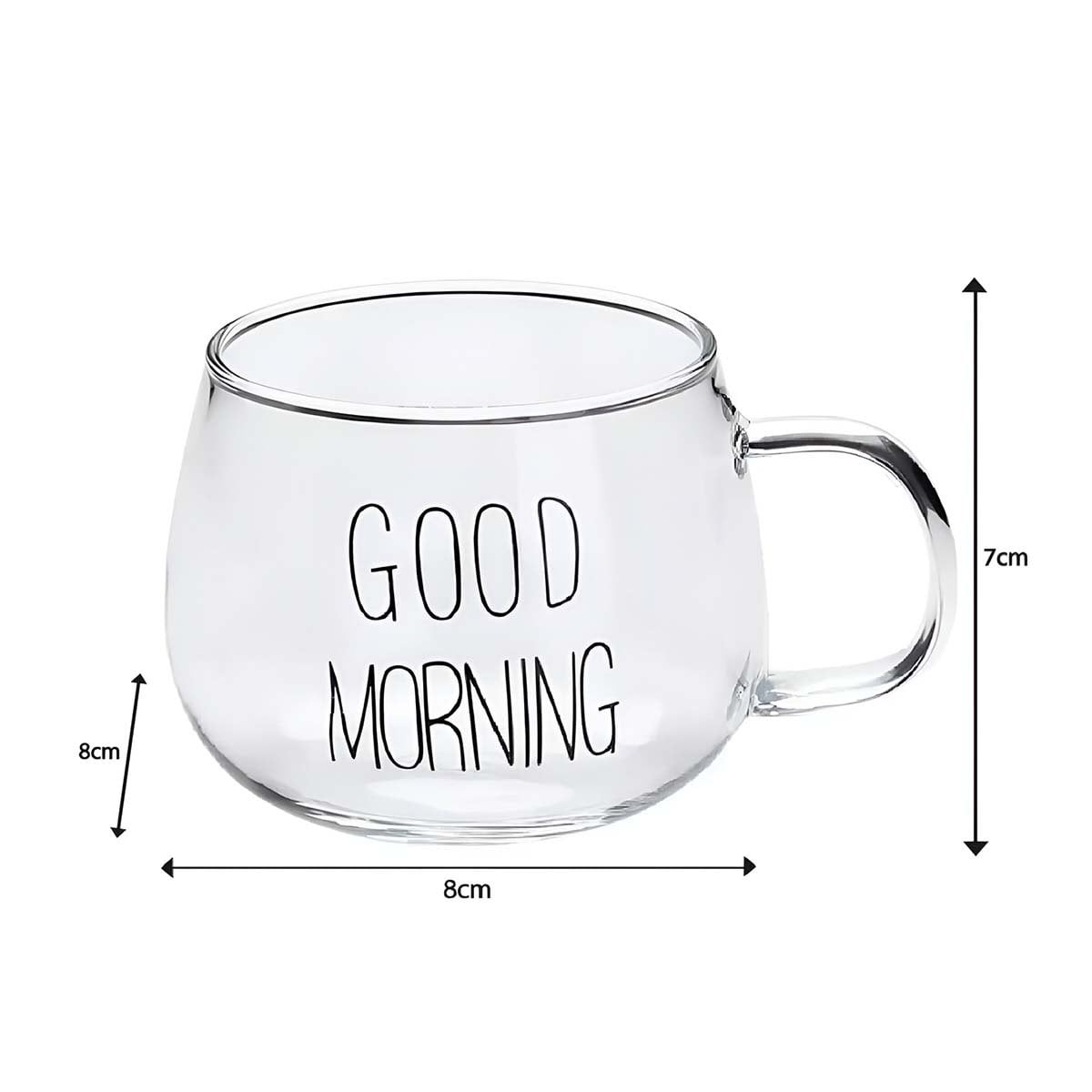 PACK2 COPA VIDRIO TRANSPARENTE 350 ML CON FRASE GOOD MORNING MODERNA Y+PAPEL REGALO - 4