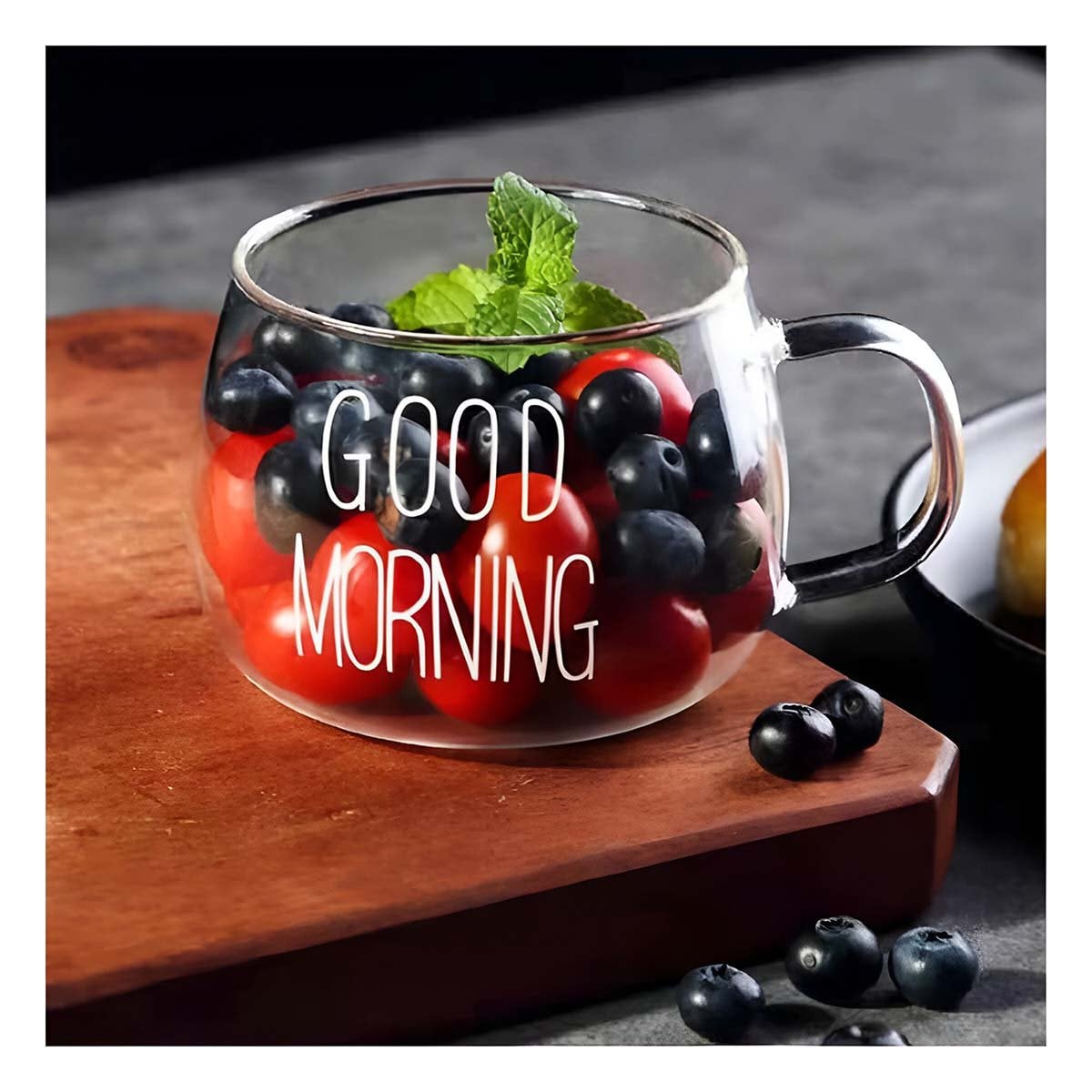 PACK12 VASO 350 ML TRANSPARENTE DE VIDRIO CON FRASE GOOD MORNING CON PRESENTACION ELEGANTE - 5