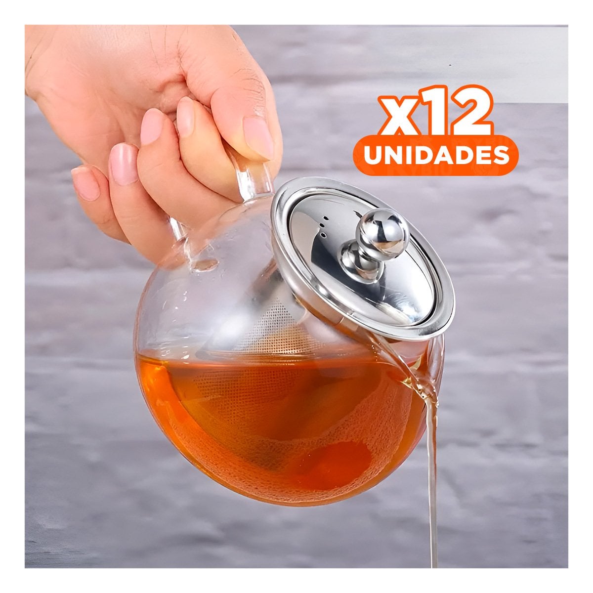 PACK12 INFUSOR TRANSPARENTE 800ML CIRCULAR CON SISTEMA EN BOROSILICATO Y ACERO YPAPEL REGALO - 1