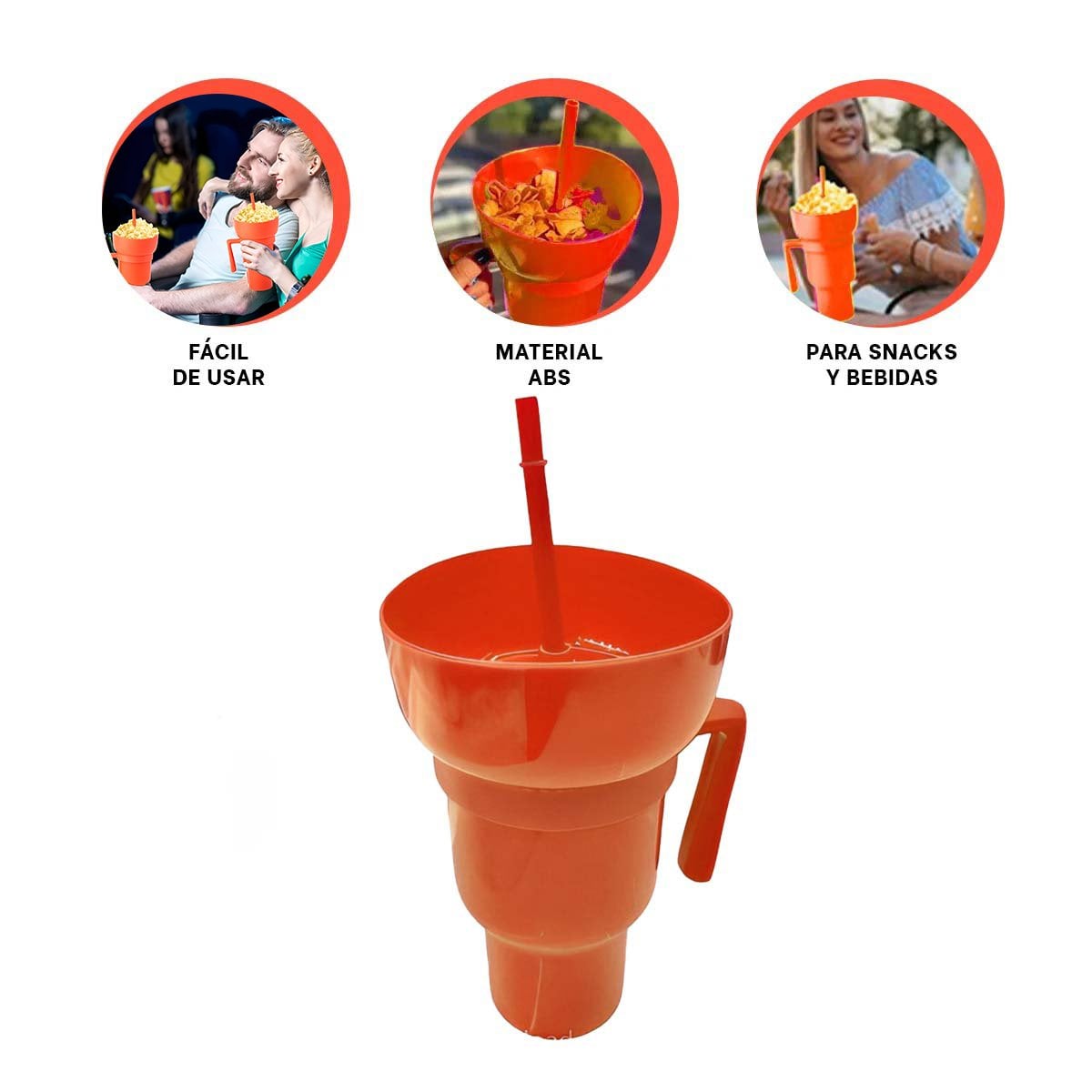 VASO 2 EN 1 ANARANJADO FABRICADO EN MATERIAL ABS PARA DISFRUTAR BEBIDAS Y SNACKS Y+PAPEL REGALO - 5