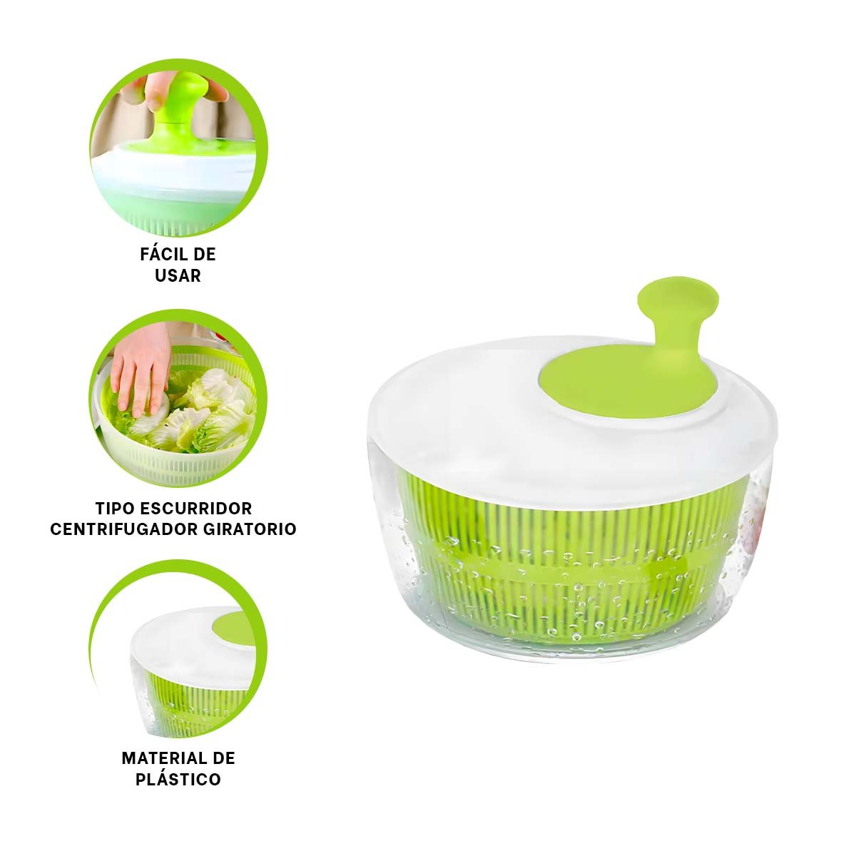 ESCURRIDOR CENTRIFUGADOR GIRATORIO VERDE Y BLANCO COMODO Y FACIL DE LIMPIAR Y+POST IT - 5