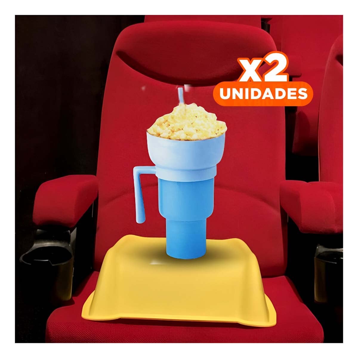 PACK2 COPA 2 EN 1 DE MATERIAL ABS CELESTE PARA BEBIDAS Y SNACKS EN CASA - 1