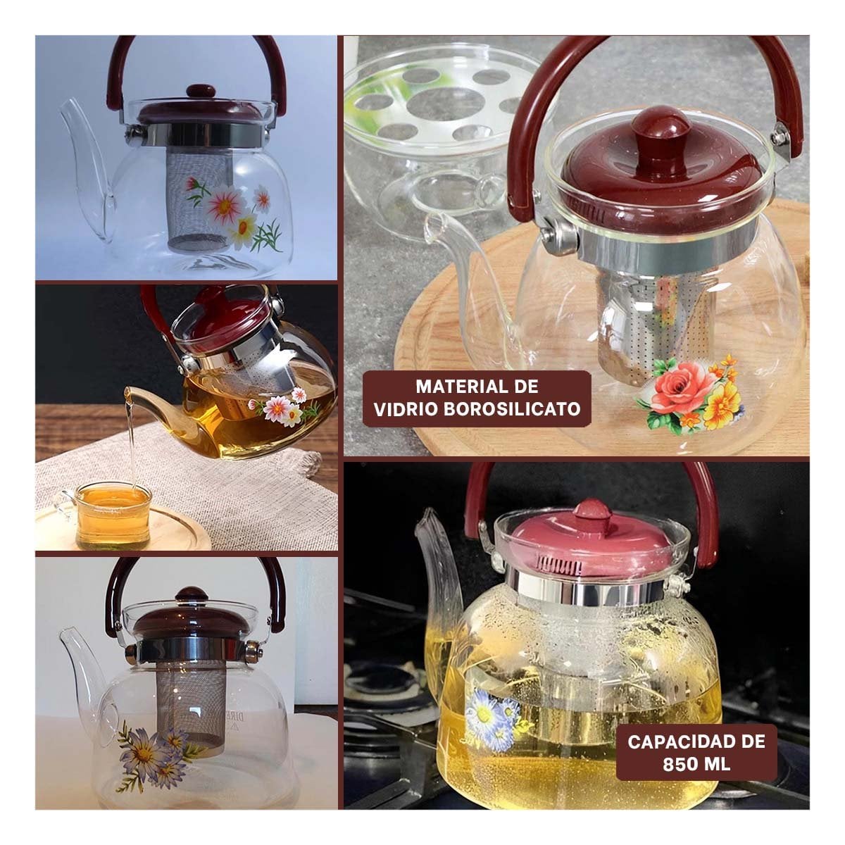 JARRA PARA TEA Y COFFEE 850ML TRANSPARENTE CON TAPA GUINDA EN AREA DE SERVICIO Y+LIGAS REGALO - 1