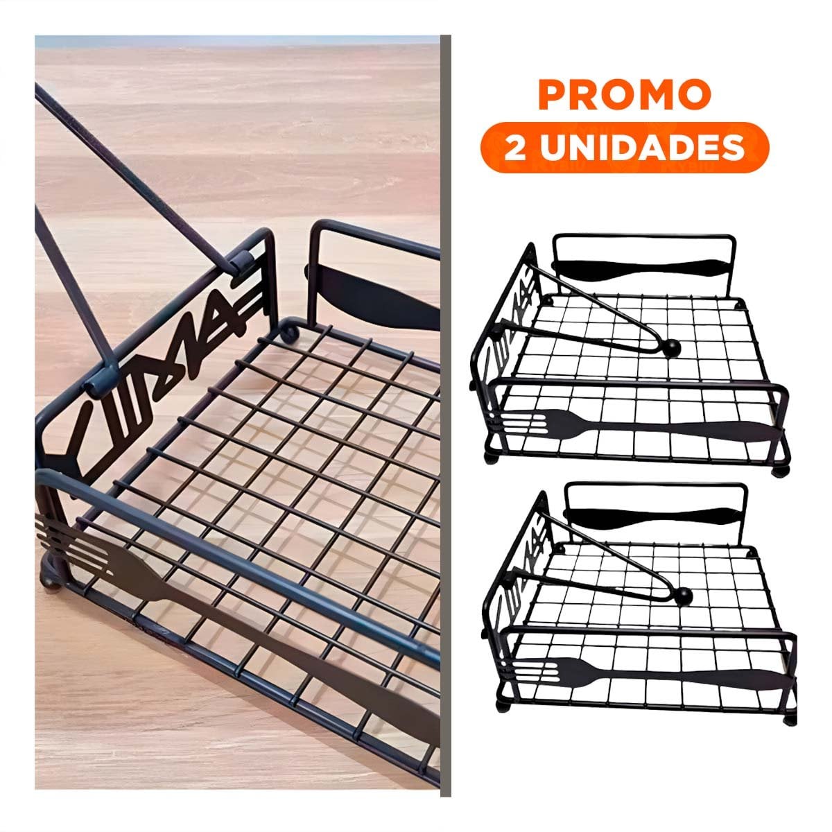 PACK2 ORGANIZADOR NEGRO FABRICADO EN ACERO INOXIDABLE CON IMAGEN DECORATIVA Y+REGALO STICKER - 1