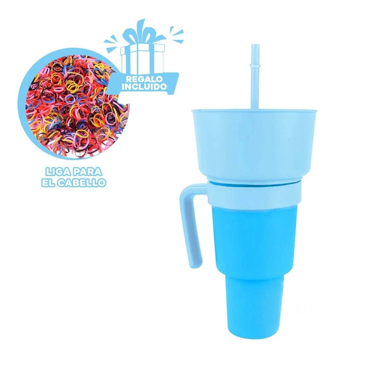 VASO 2 EN 1 PARA SNACKS Y BEBIDAS DE ABS CELESTE CON FORMA FUNCIONAL ACTUAL Y+LIGAS REGALO - 2