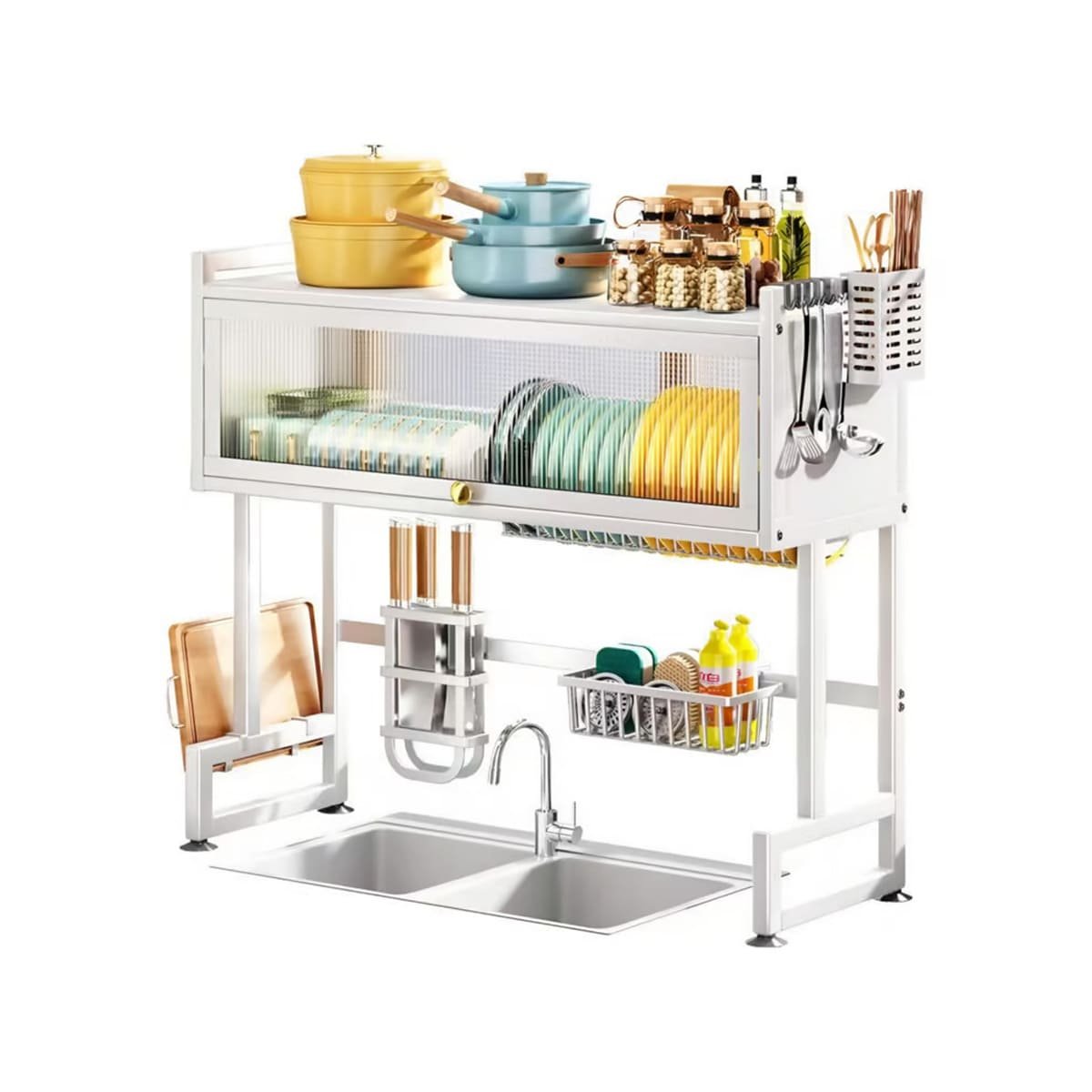 ESCURRIDOR COMPACTO 85CM CON BANDEJA INFERIOR Y TAPA PROTECTORA BLANCO YREGALO STICKER - 1