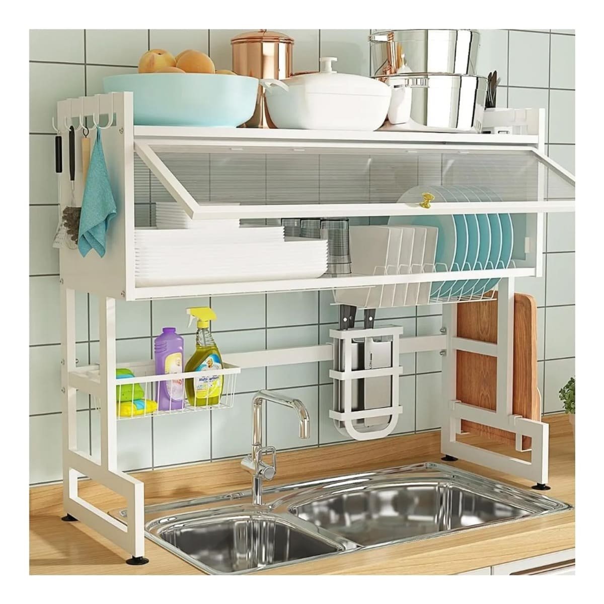 ESCURRIDOR COMPACTO 85CM CON BANDEJA INFERIOR Y TAPA PROTECTORA BLANCO YREGALO STICKER - 3