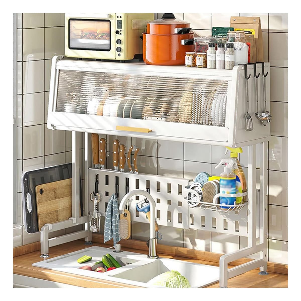 ESCURRIDOR COMPACTO 85CM CON BANDEJA INFERIOR Y TAPA PROTECTORA BLANCO YREGALO STICKER - 5