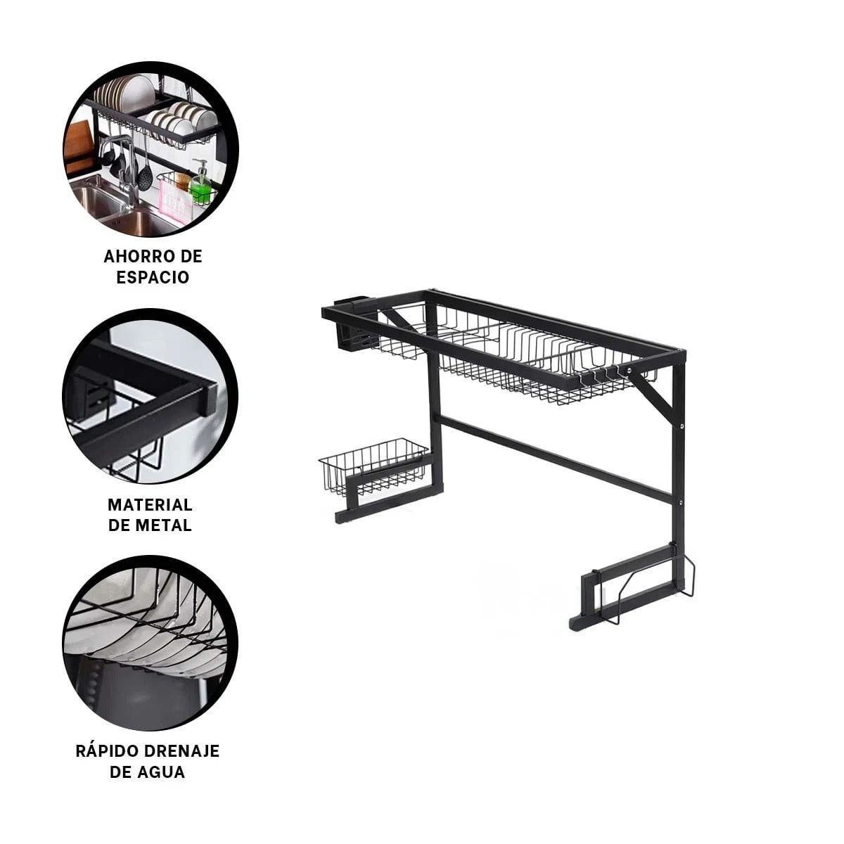 ESCURRIDOR DE PLATOS NEGRO 85CM CON RANURAS PARA EL DRENAJE REAL Y+POST IT - 5
