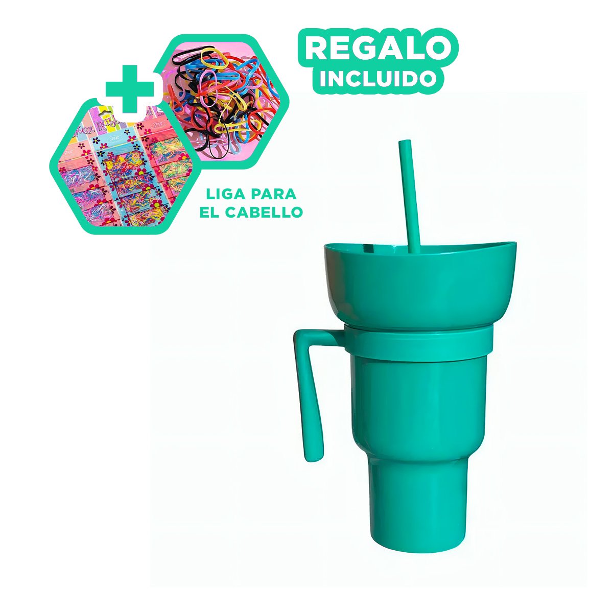 VASO 2 EN 1 PARA SNACKS Y BEBIDAS DE ABS VERDE CON FORMA FUNCIONAL ACTUAL Y+LIGAS REGALO - 2