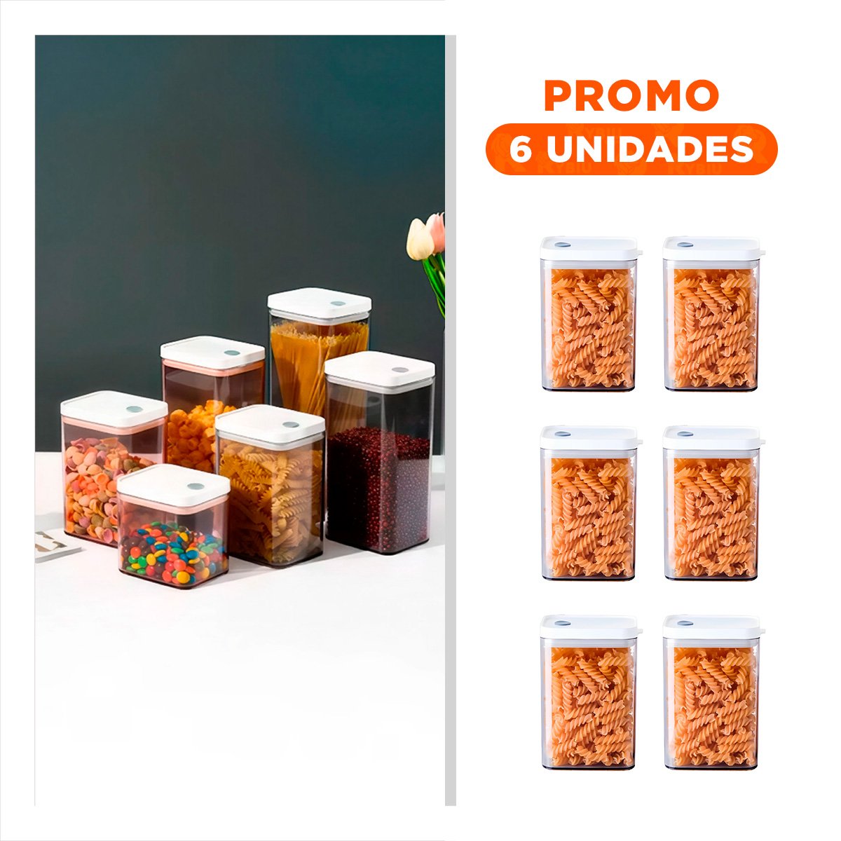 PACK6 RECIPIENTE PARA MANTENER GRANOS FRESCOS TAPA BLANCA PUNTO PLOMO 1100ML Y+REGALO STICKER - 1