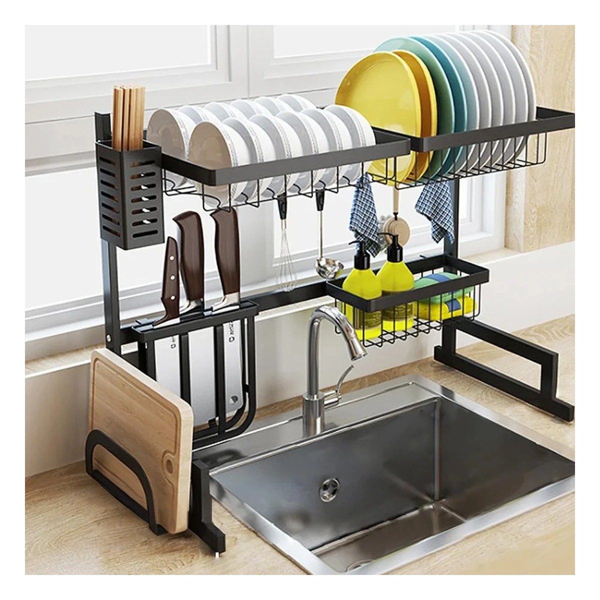 PACK4 ORGANIZADOR DE VAJILLA NEGRO 65CM DE METAL RESISTENTE PARA HOGAR Y+REGALO STICKER - 5