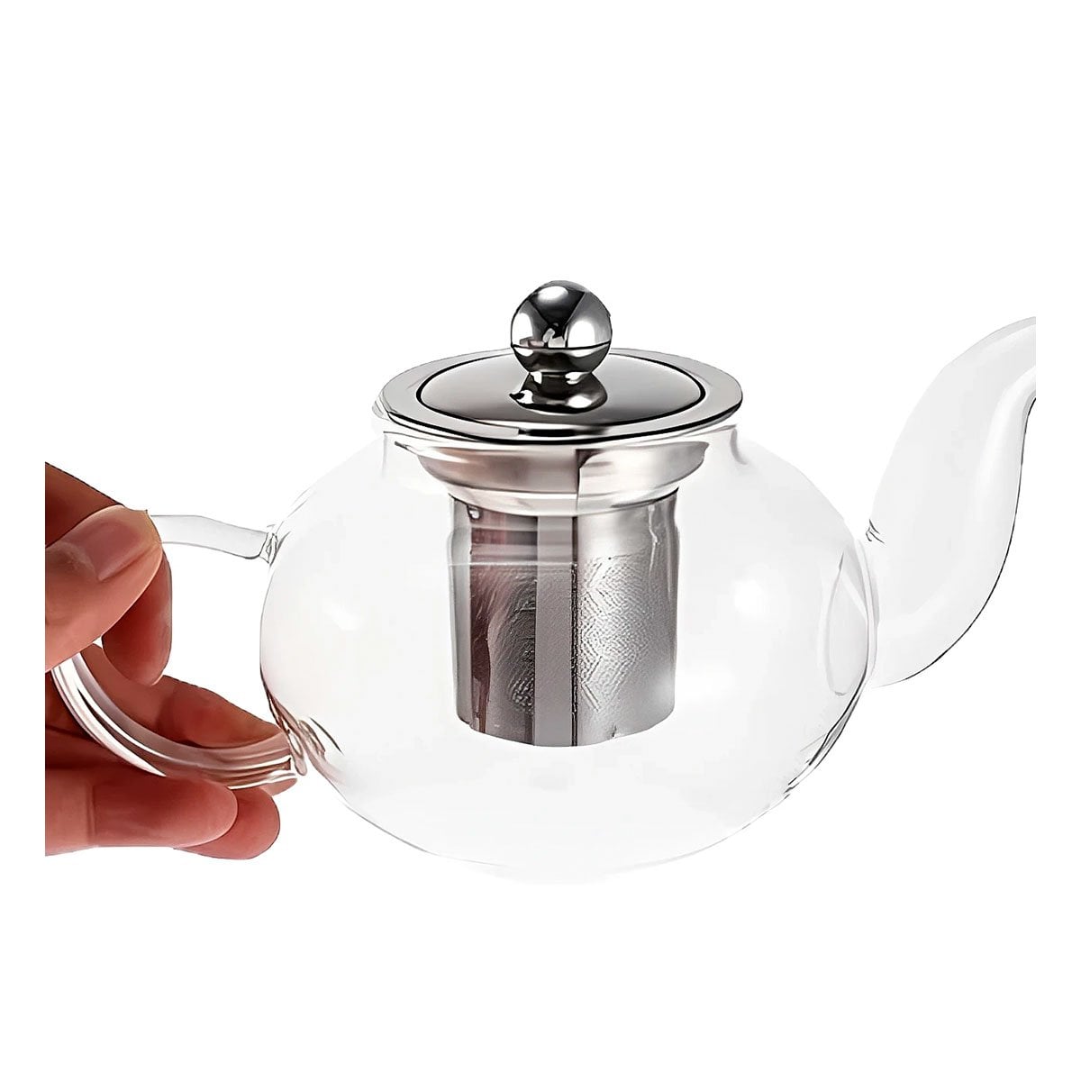 TETERA 900ML CIRCULAR TRANSPARENTE EN BOROSILICATO CON DETALLES EN ACERO YREGALO STICKER - 1