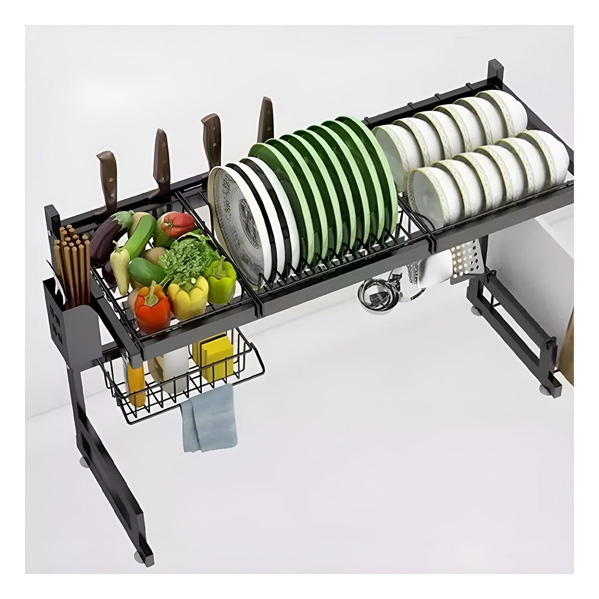 ESCURRIDOR DE PLATOS NEGRO 85CM CON BASE ESTABLE DE COLOR NEGRO Y+REGALO STICKER - 3