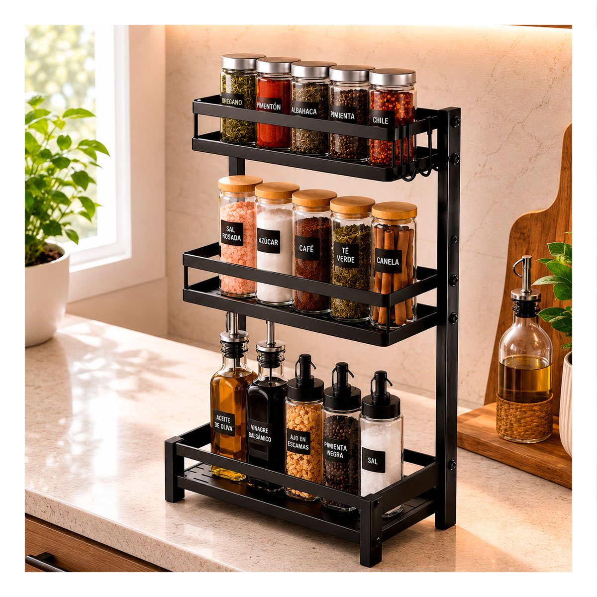 PACK4 ORGANIZADOR DE MESA NEGRO CON 3 NIVELES EN ACERO INOXIDABLE Y+REGALO STICKER - 5