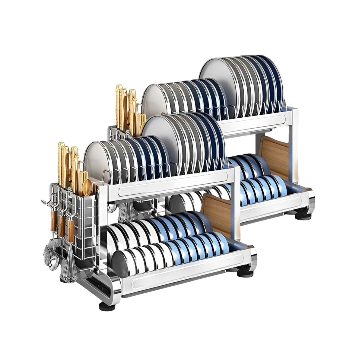 ESCURRIDOR COMPACTO PARA PLATOS Y UTENSILIOS CON DISEÑO MODERNO PLATEADO YREGALO STICKER - 1