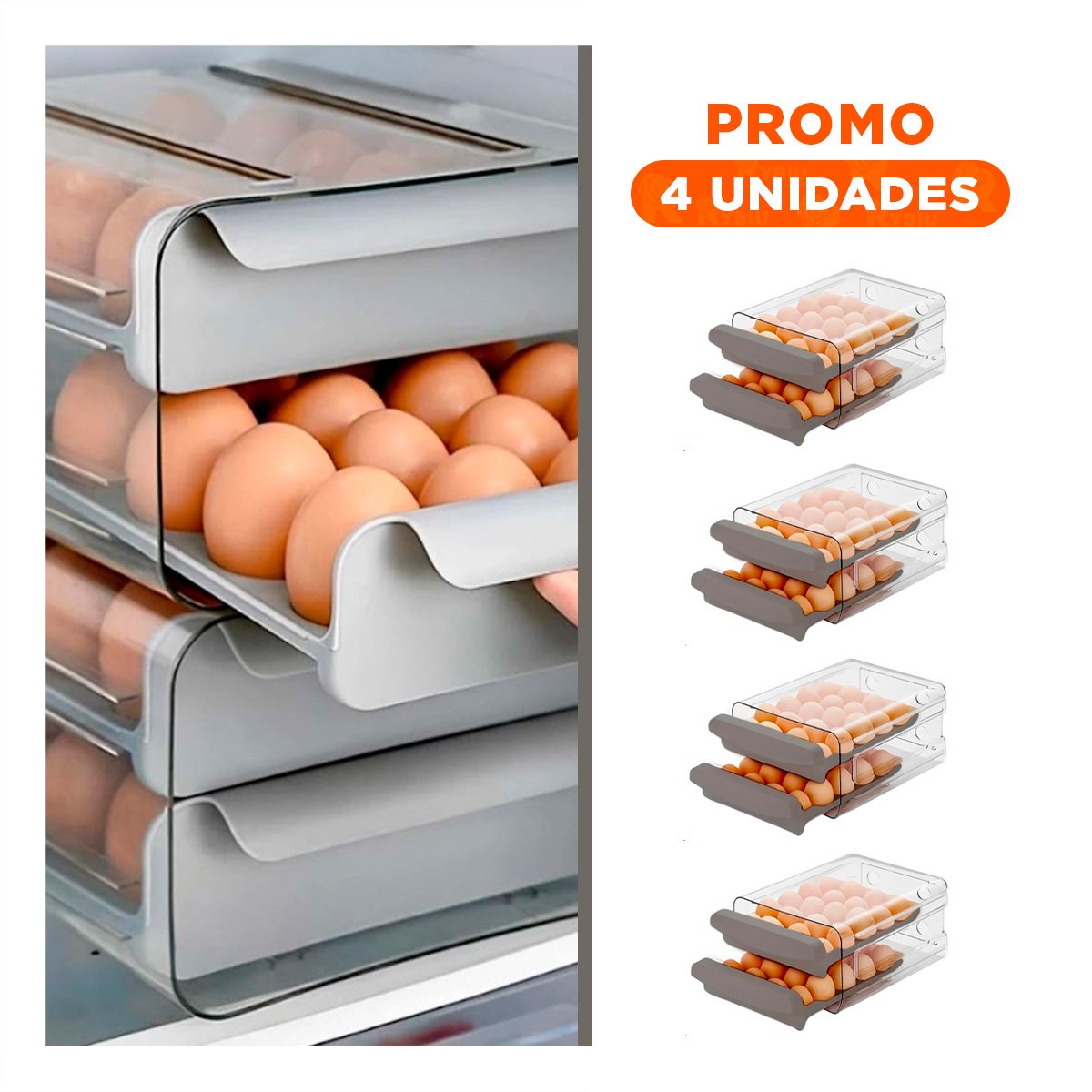 PACK4 SOPORTE DE COCINA EN DOBLE ACRILICO PARA HUEVOS CON ACABADO GENERAL PLOMO - 1