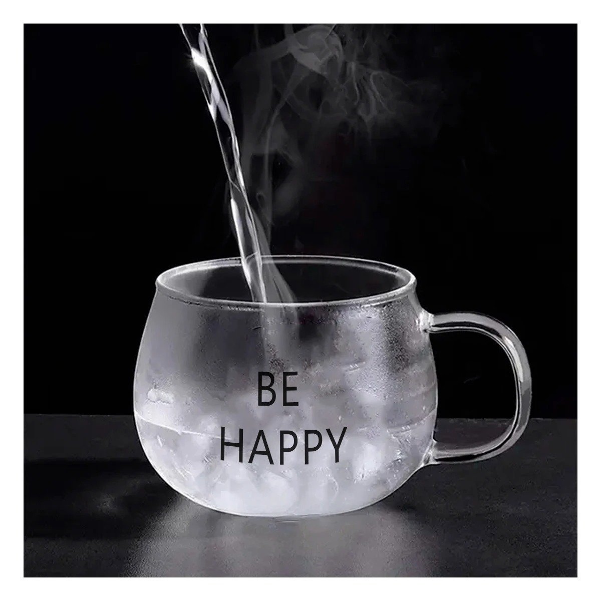 PACK2 COPA 350 ML DE VIDRIO EN COLOR TRANSPARENTE CON MENSAJE BE HAPPY - 3