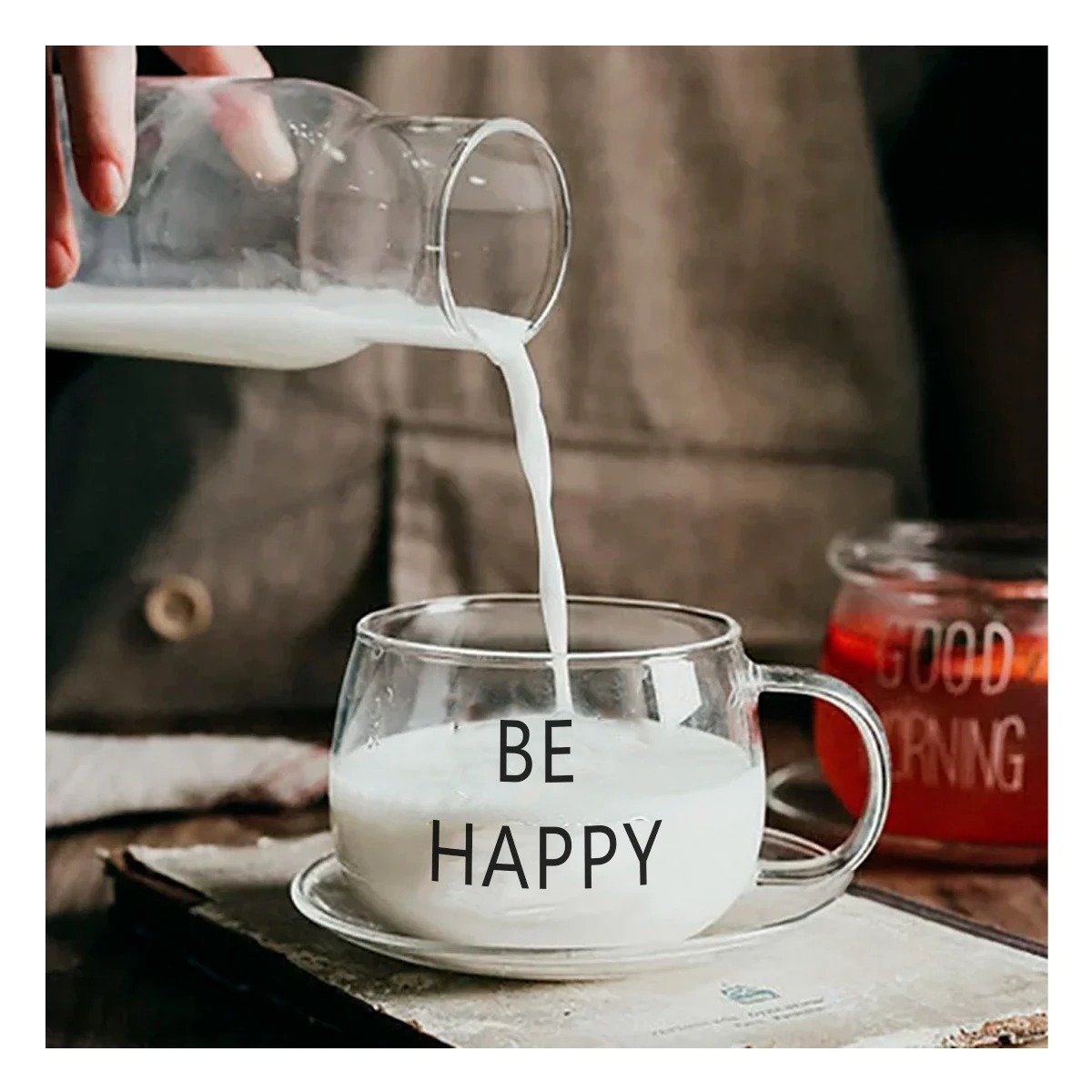 PACK2 COPA 350 ML DE VIDRIO EN COLOR TRANSPARENTE CON MENSAJE BE HAPPY - 4
