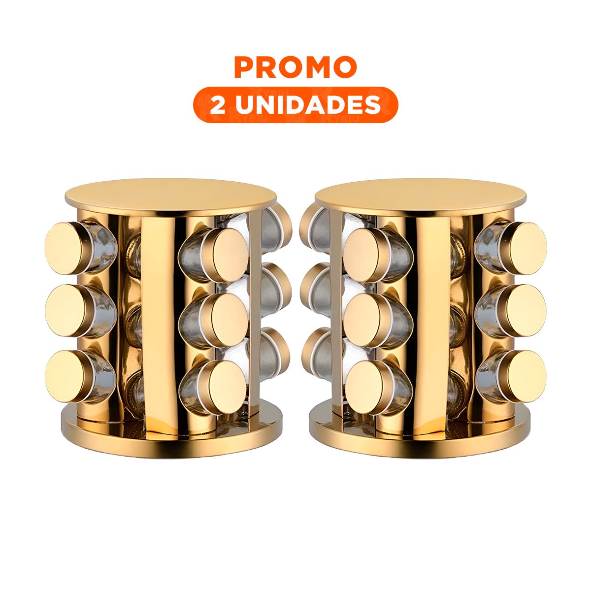 PACK2 KIT CONDIMENTERO CIRCULAR 12 FRASCOS DE COLOR DORADO PARA ENCIMERA YREGALO STICKER - 1