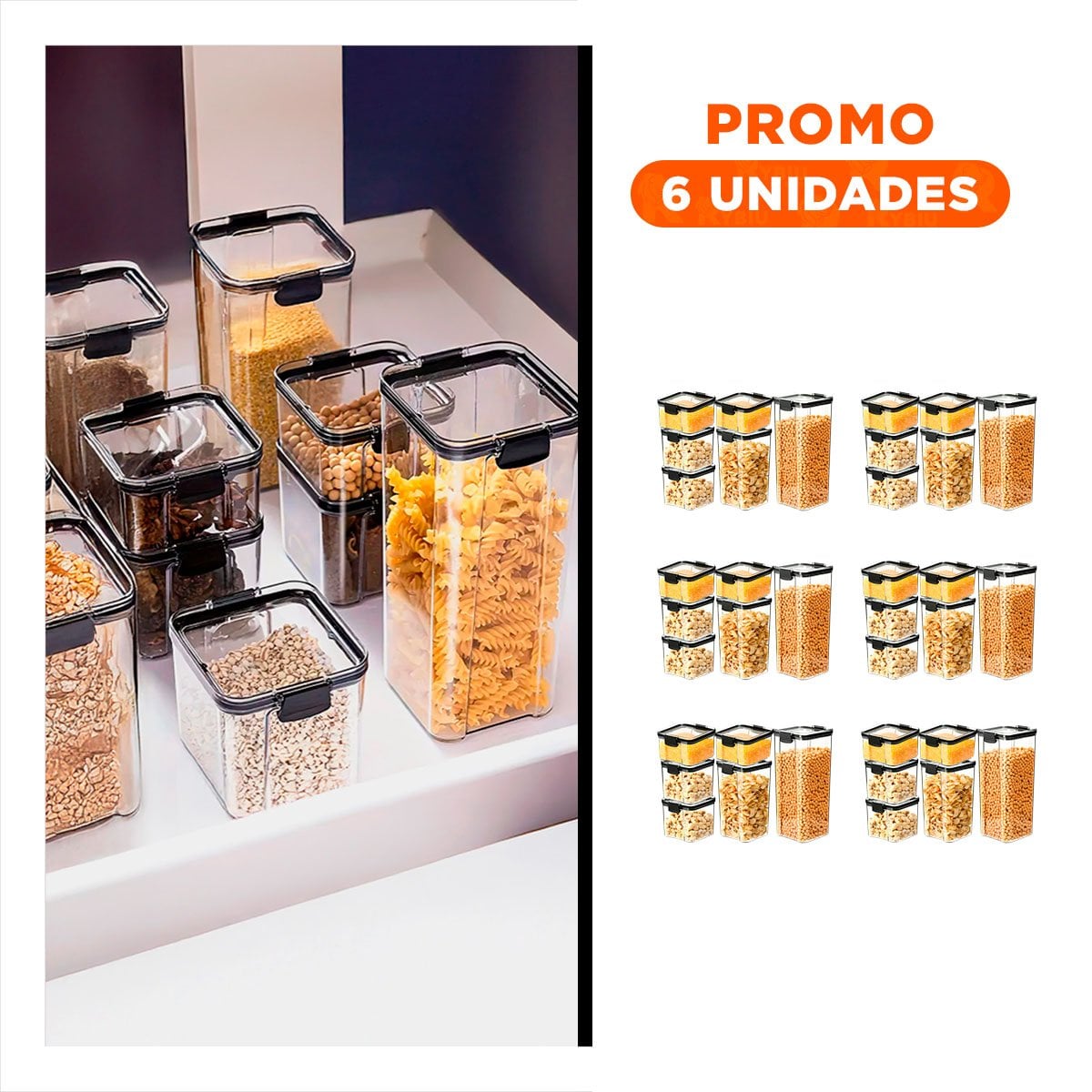 PACK6 RECIPIENTE ACRILICO PARA SNACKS Y CONDIMENTOS TAPA BORDE NEGRO SET 6 Y+REGALO STICKER - 1