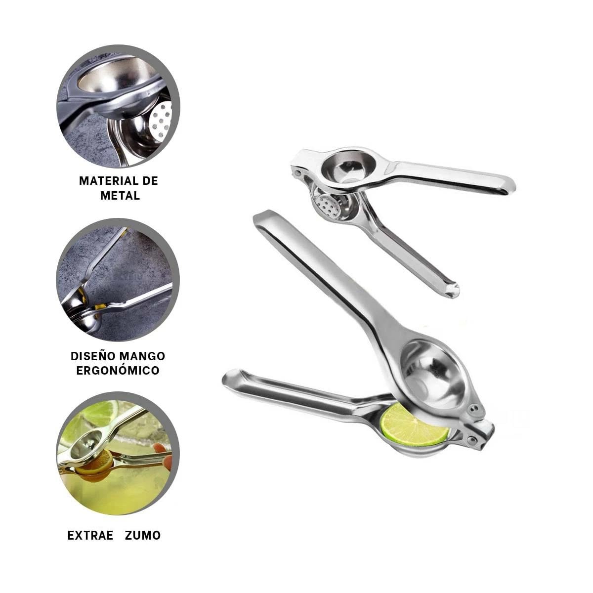 EXPRIMIDOR DE LIMON COLOR EN COLOR PLATEADO EN CUERPO DE METAL 21 CM X 6 CM Y+POST IT - 5