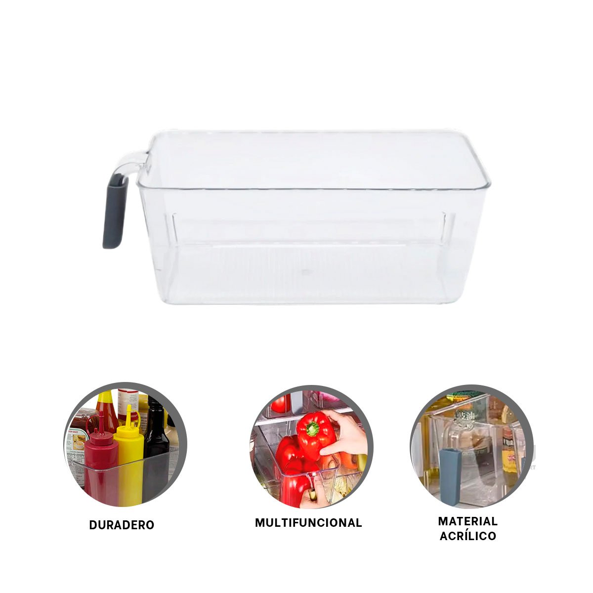 RECIPIENTE RECTANGULAR CON ASA PARA REFRIGERADOR EN ACRILICO ASA PLOMO Y+POST IT - 5