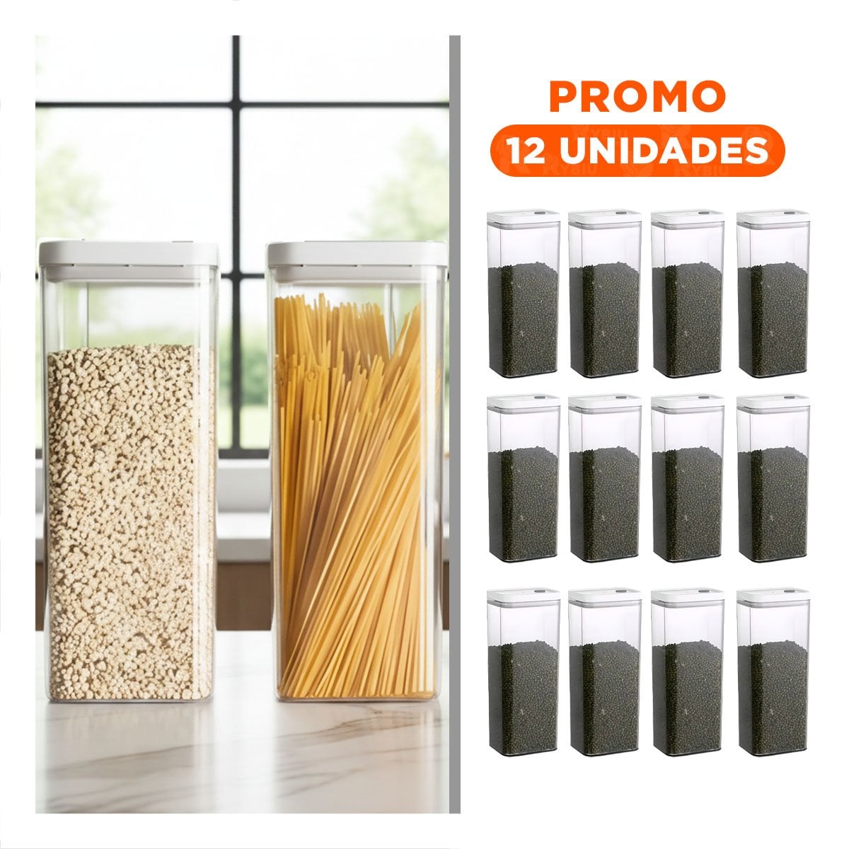 PACK12 DISPENSADOR ACRILICO PARA PRODUCTOS SECOS TAPA BLANCA PUNTO PLOMO 1900ML - 1