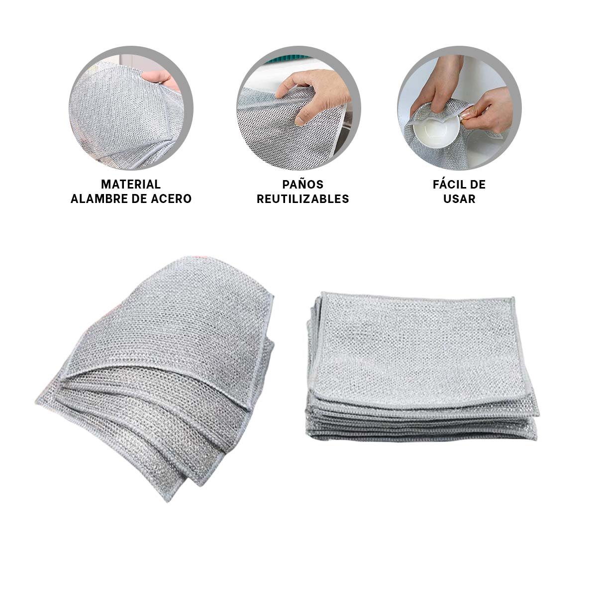 TRAPOS MULTIUSO DE COCINA PARA USO DIARIO 10 PZS 20X20CM PLOMO YPOST IT - 5
