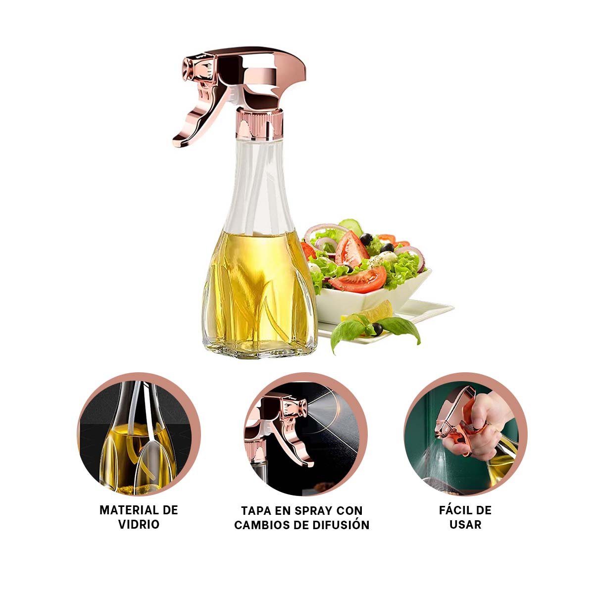 DISPENSADOR DE ACEITE SPRAY 240ML ORO ROSA FACIL DE USAR Y DURADERO YPAPEL REGALO - 5