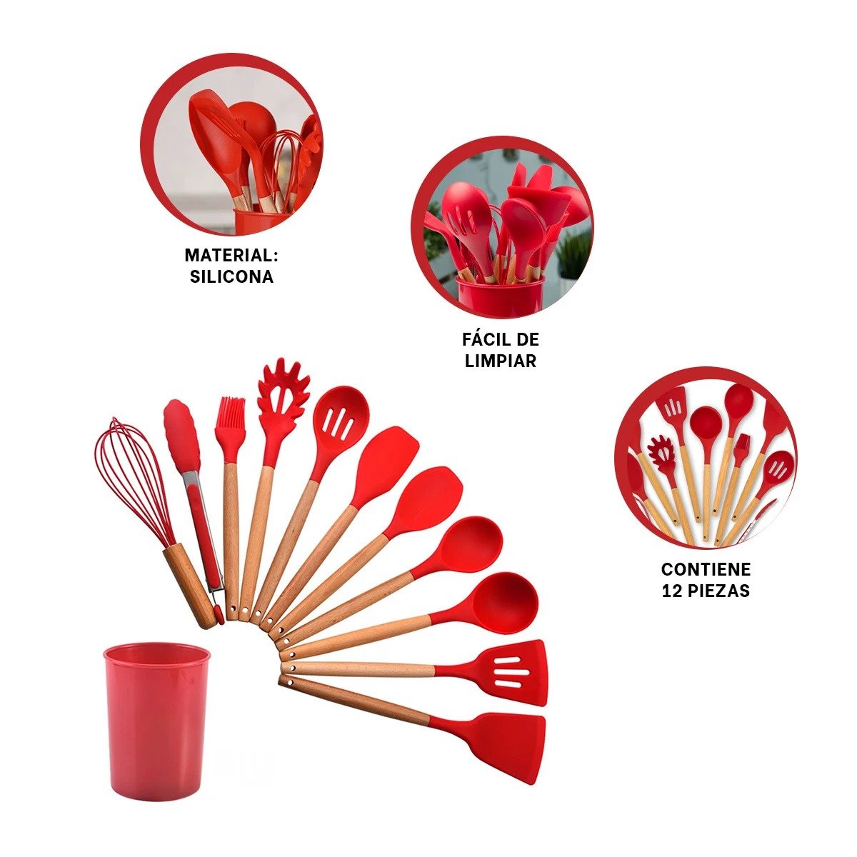 SET ORGANIZADOR DE 12 PIEZAS EN SILICONA COLOR ROJO PARA ESPACIOS PRACTICOS Y+POST IT - 5