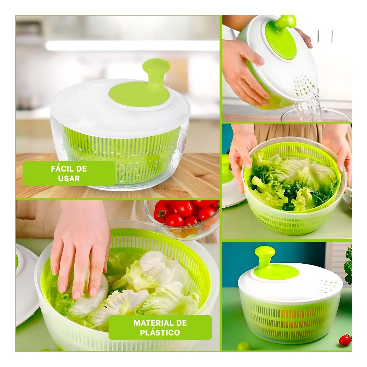 PACK2 CONTENEDOR GIRATORIO VERDE Y BLANCO FACIL DE USAR Y DURADERO SECAR FRUTAS Y+PAPEL REGALO - 3