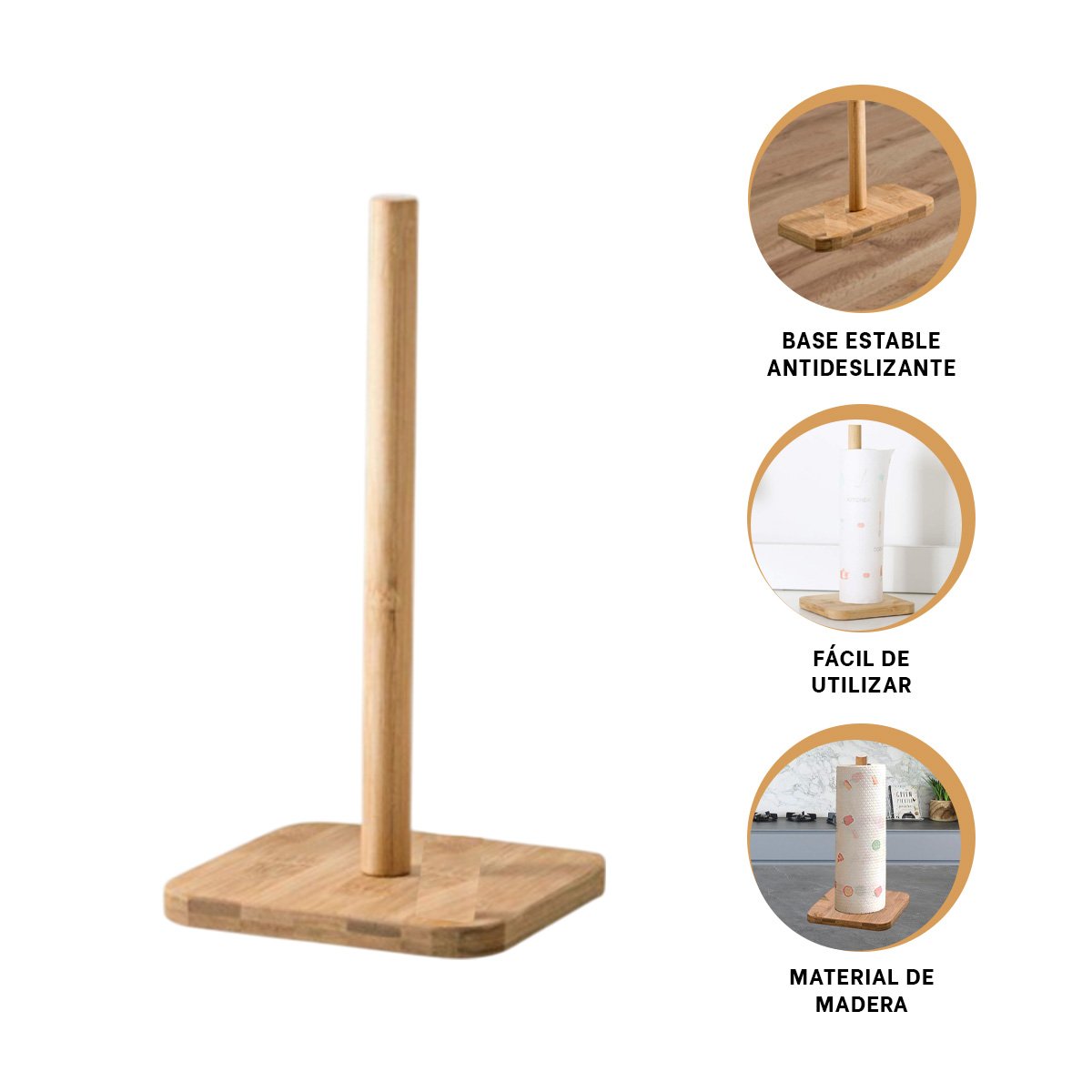 PORTAPAPEL MULTIFUNCIONAL VERTICAL DE MADERA CON BASE ESTABLE YLIGAS REGALO - 5