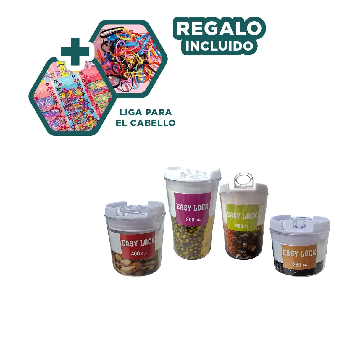SET COMPLETO 4 PIEZAS EN ACRILICO TRANSPARENTE CON TAPA DE PLASTICO AJUSTABLE Y+LIGAS REGALO - 2