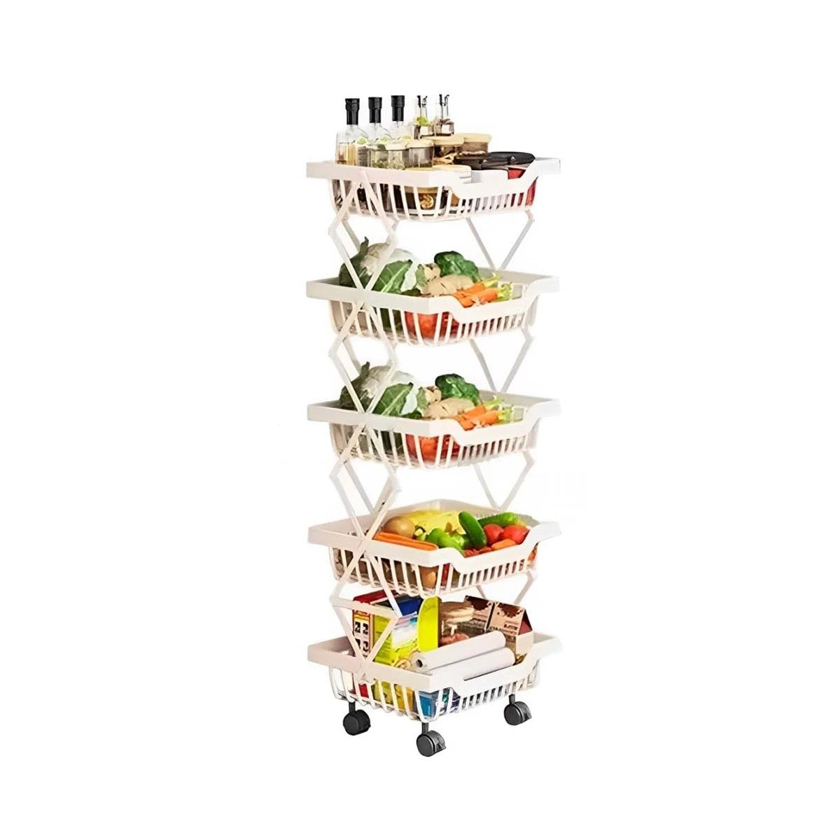 VERDULERO DE 5 PISOS EN BLANCO CON BASE EN ACERO INOXIDABLE PARA HOGAR Y+LIGAS REGALO - 5