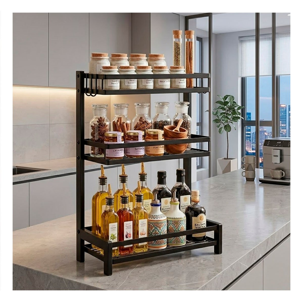 RACK DE ALMACENAMIENTO NEGRO EN ACERO INOXIDABLE CON ESTRUCTURA DE 3 NIVELES Y+LIGAS REGALO - 3
