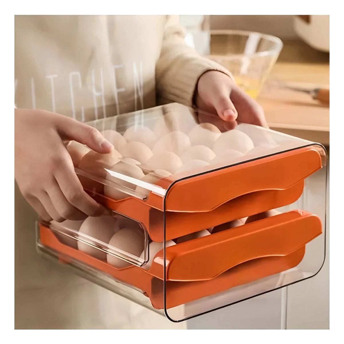 PACK4 SOPORTE TRANSPARENTE PARA HUEVOS EN ANARANJADO CON DIVISION DOBLE ACRILICO Y+PAPEL REGALO - 2