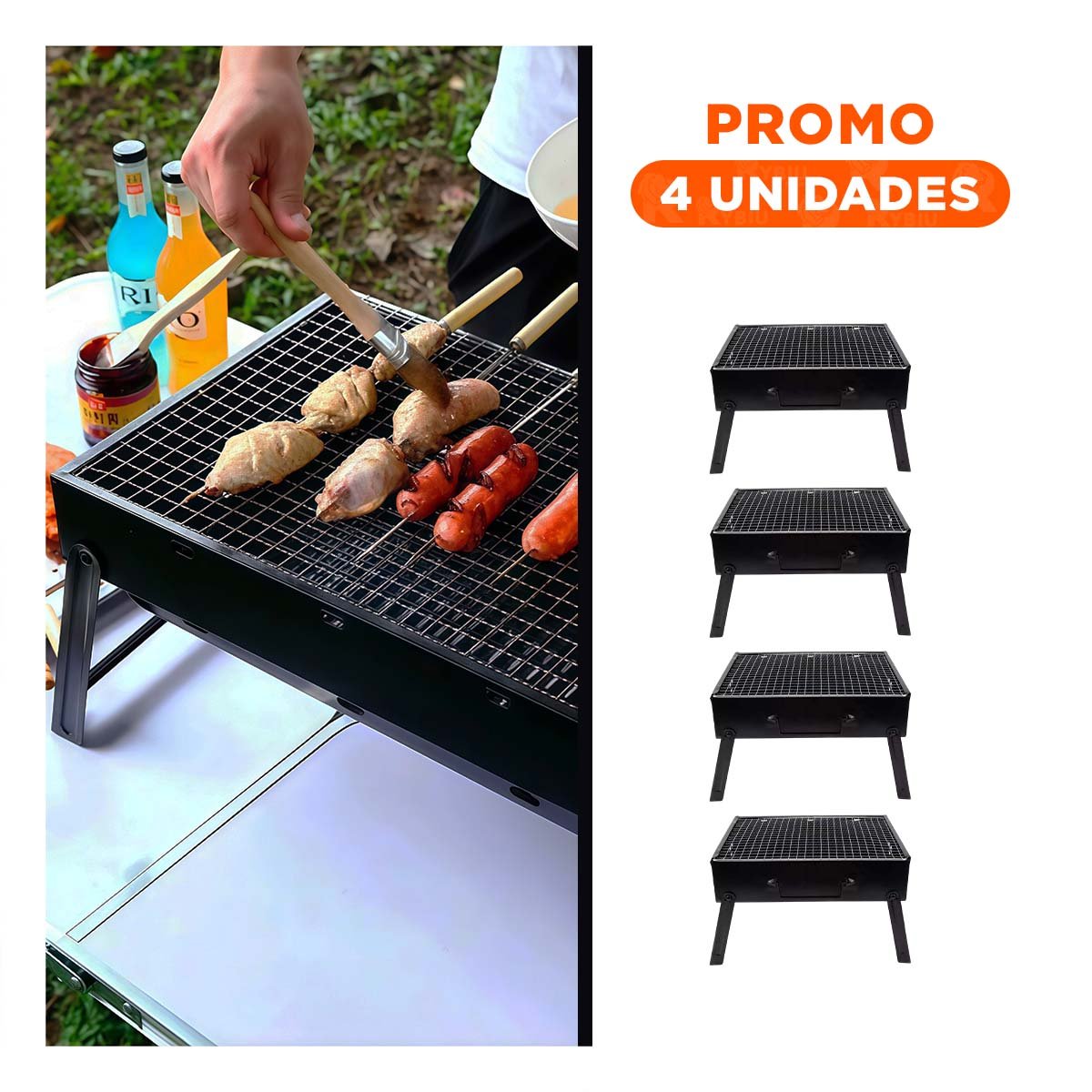 PACK4 BRASERO COMPACTO A CARBON EN METAL EN COLOR PORTATIL PARA TERRAZA - 1