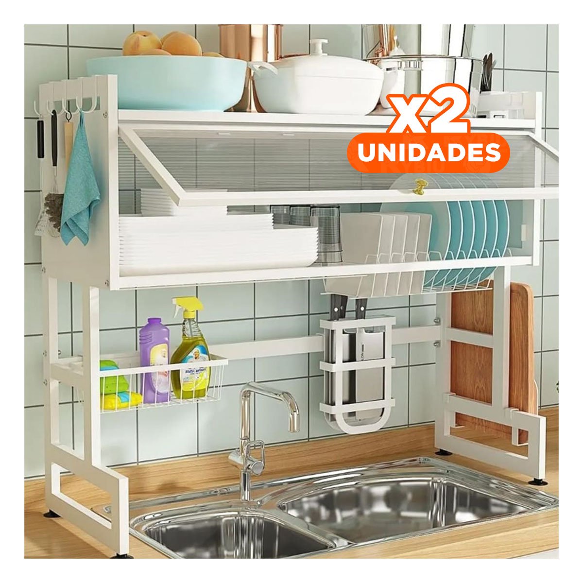 PACK2 ORGANIZADOR COCINA VERTICAL 85CM CON ESPACIOS PARA UTENSILIOS BLANCO YPAPEL REGALO - 1