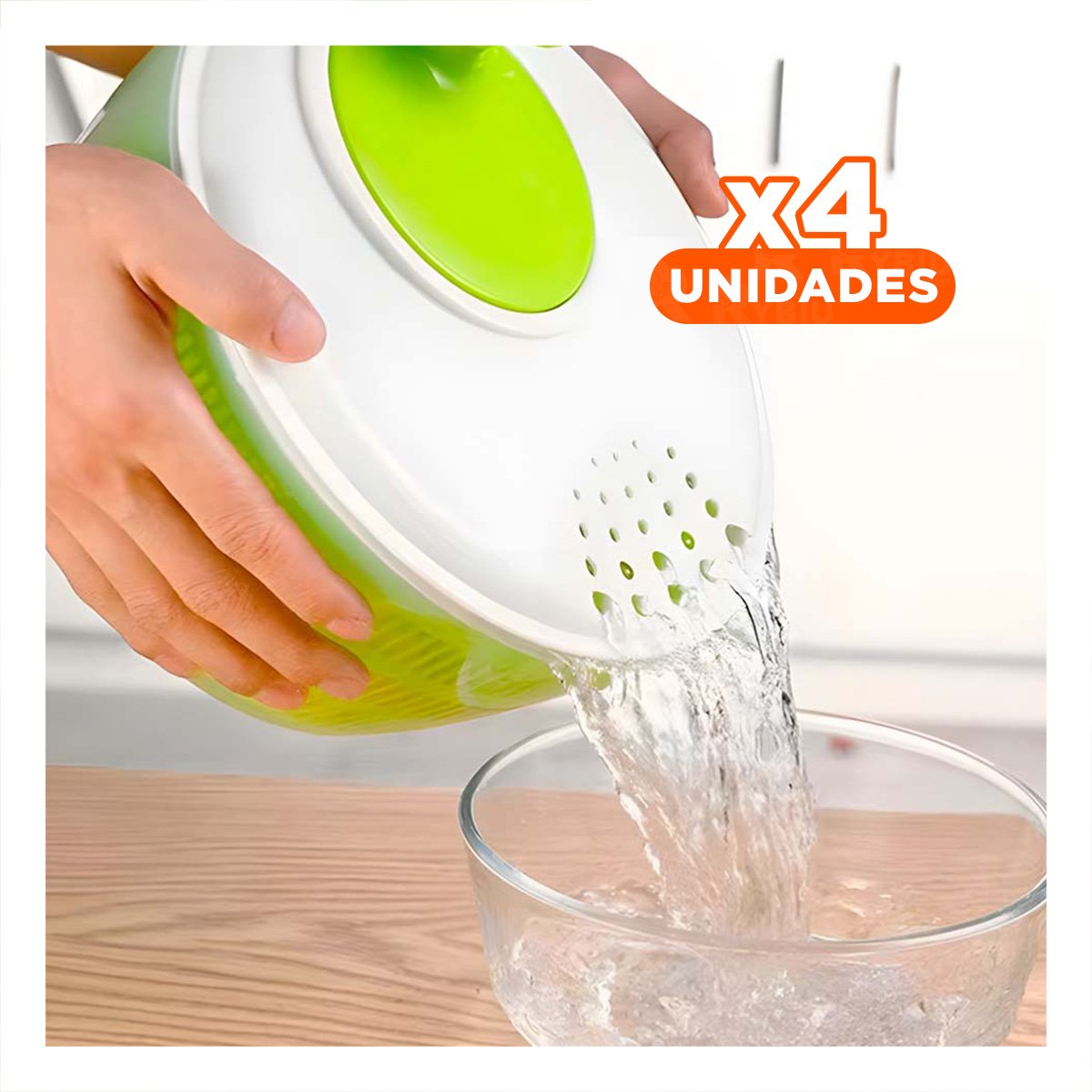 PACK4 CUENCO CENTRIFUGADOR VERDE Y BLANCO COMODO Y FUNCIONAL SECAR VERDURAS Y+REGALO STICKER - 1