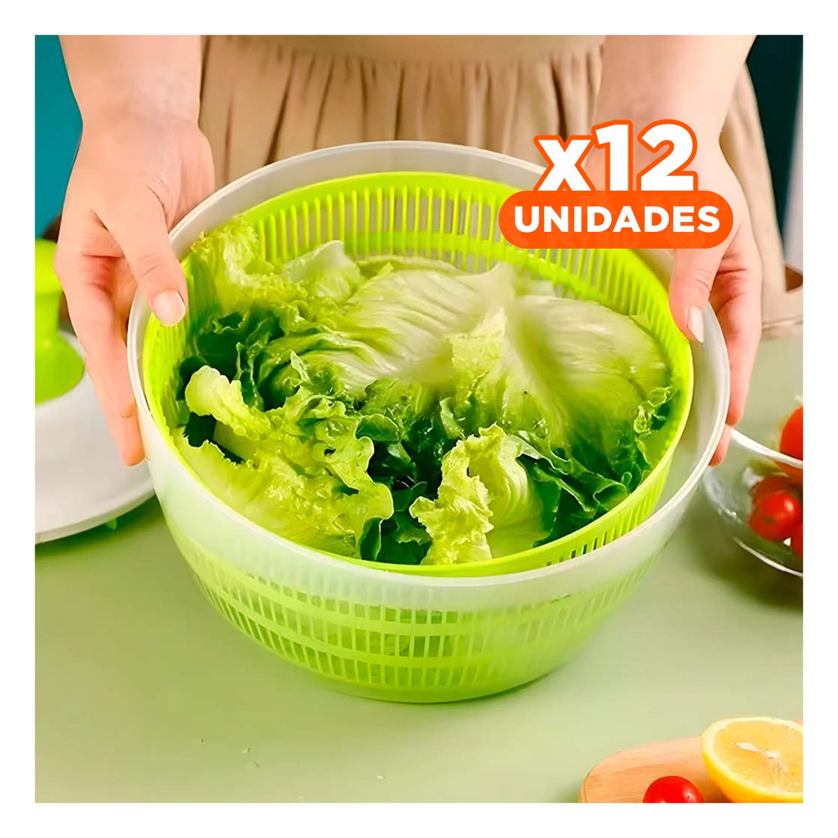PACK12 BOWL GIRATORIO VERDE Y BLANCO FACIL DE USAR Y DURADERO SECAR FRUTAS Y+REGALO STICKER - 1