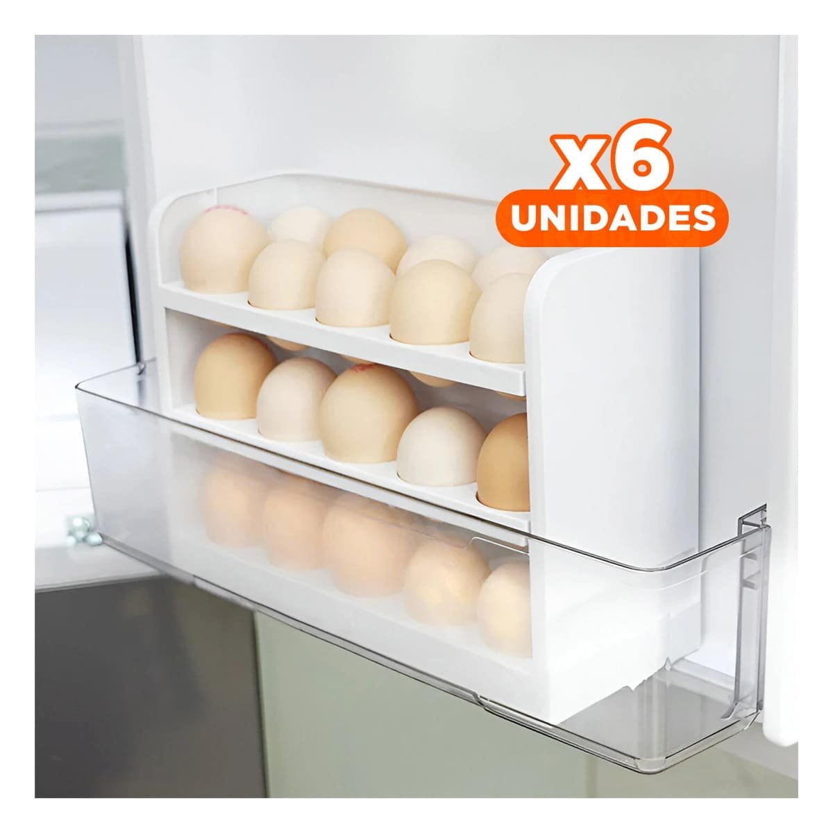 PACK6 CONTENEDOR DE HUEVOS EN BLANCO TRES NIVELES PARA COCINA ORDENADA Y+PAPEL REGALO - 1