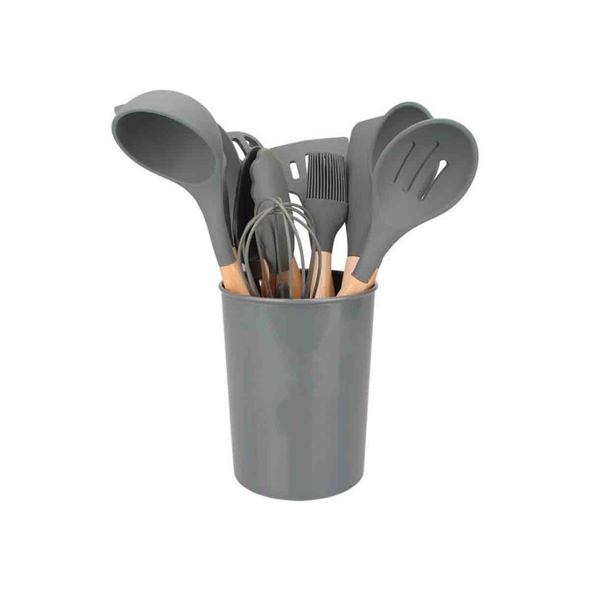 SET DE COCINA COLOR GRIS CON 12 PIEZAS EN SILICONA PARA USO DIARIO Y+REGALO STICKER - 1
